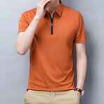 Plain Short Sleeve Zip-Up Polo // Tangerine (4XL)