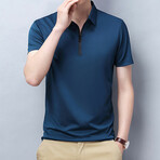 Plain Short Sleeve Zip-Up Polo // Blue (M)