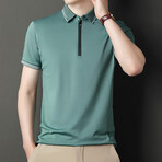 White Double Striped Zip-Up Polo // Green (L)