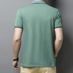 Striped Collar Zip-Up Polo // Green (L)