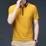 Patterned Collar Zip-Up Polo // Yellow (XL)