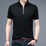 Damian Short Sleeve Zip-Up Polo // Black (XL)