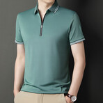 Gabe Double Striped Zip-Up Polo // Green (L)