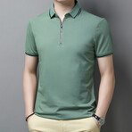 Striped Collar Zip-Up Polo // Green (M)