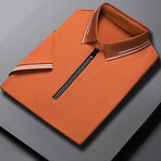 White Double Striped Zip-Up Polo // Orange (XL)