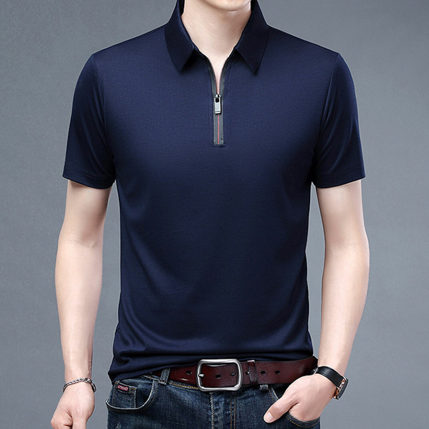 Damian Short Sleeve Zip-Up Polo // Navy Blue (XL) - Celino Quarter Zip ...
