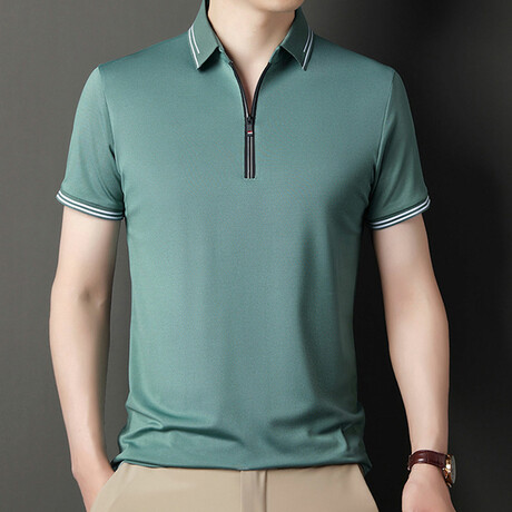 Gabe Double Striped Zip-Up Polo // Green (M)