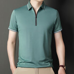 White Double Striped Zip-Up Polo // Green (L)
