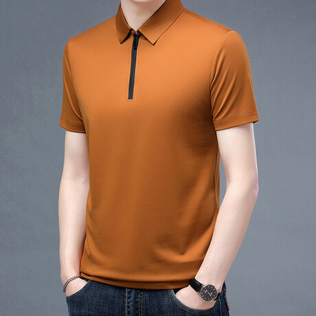 Damian Short Sleeve Zip-Up Polo // Orange (M)