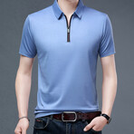 Damian Short Sleeve Zip-Up Polo // Light Blue (L)