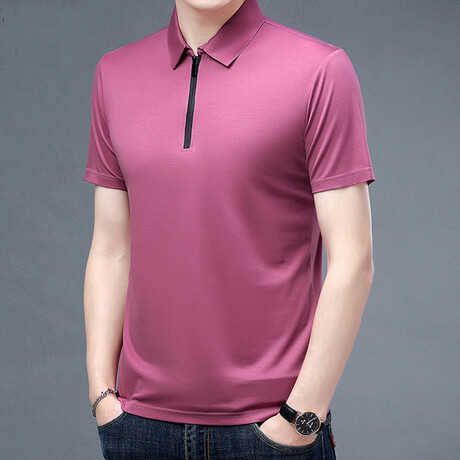 Damian Short Sleeve Zip-Up Polo // Pink (M)