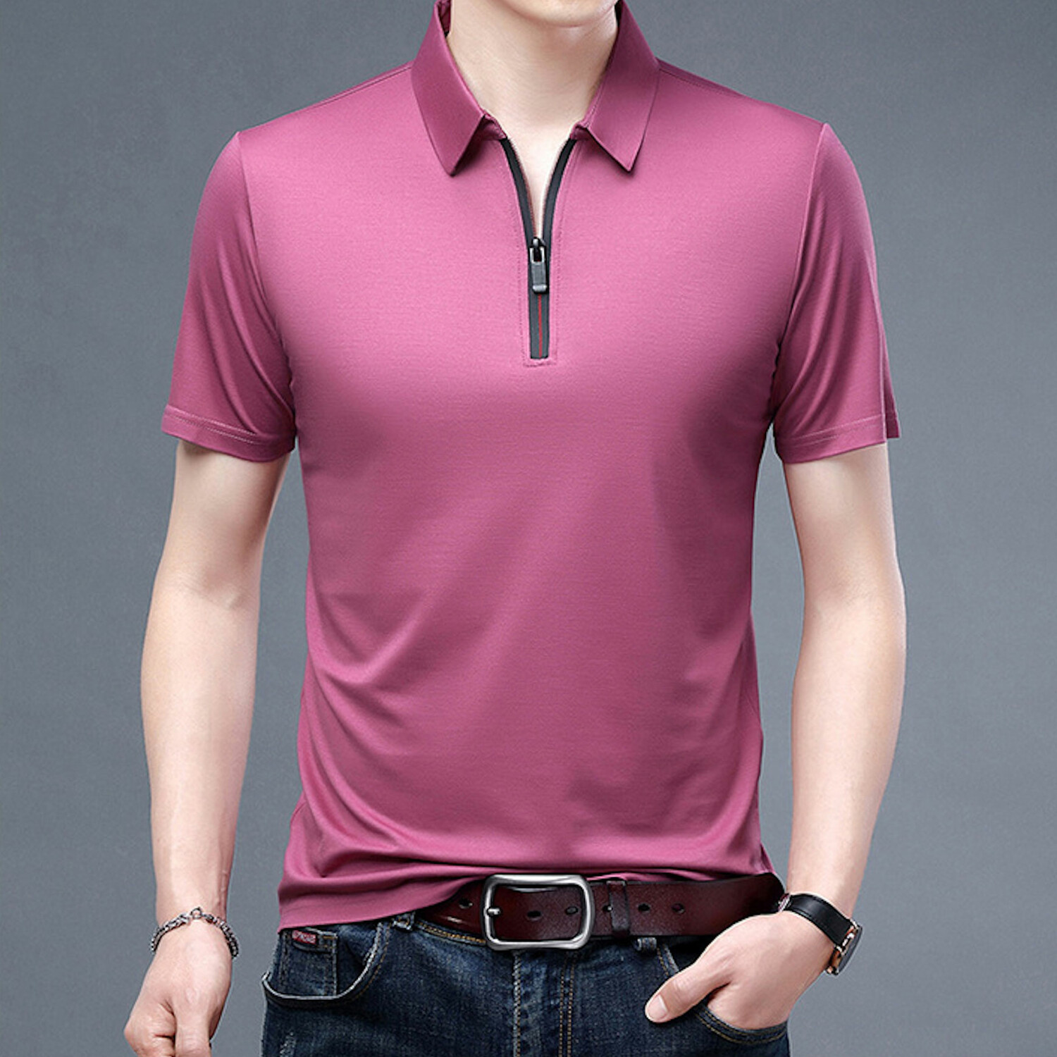 Damian Short Sleeve Zip-Up Polo // Pink (3XL) - Celino Quarter Zip ...