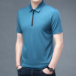 Short Sleeve Zip-Up Polo // Blue (M)