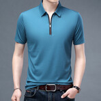 Short Sleeve Zip-Up Polo // Blue (L)