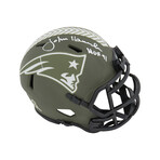 John Hannah // Signed New England Patriots Salute to Service Riddell Speed Mini Helmet w/HOF'91