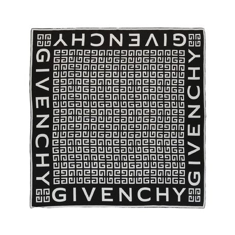 4G Monogram Print Square Silk Scarf // Black + White