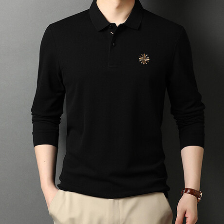 Minimalist Logo Long Sleeve Golf Polo // Black (M)