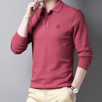 Minimalist Logo Long Sleeve Golf Polo // Pink + Blue (XL)