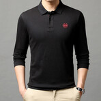 Minimalist Logo Long Sleeve Golf Polo // Black + Red (XL)