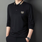 Check Collar Long Sleeve Golf Polo // Black (4XL)