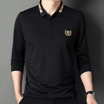 Check Collar Long Sleeve Golf Polo // Black (4XL)