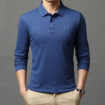 Minimalist Logo Long Sleeve Golf Polo // Blue + Blue (2XL)
