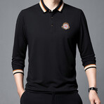 Stripe Collar Long Sleeve Golf Polo // Black (2XL)
