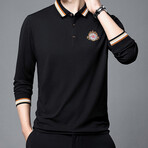 Stripe Collar Long Sleeve Golf Polo // Black (4XL)