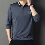 Check Collar Long Sleeve Golf Polo // Gray (M)