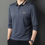 Check Collar Long Sleeve Golf Polo // Gray (2XL)