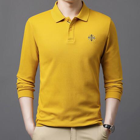 Minimalist Logo Long Sleeve Golf Polo // Yellow (M)