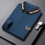 Check Collar Long Sleeve Golf Polo // Blue (2XL)
