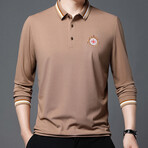 Stripe Collar Long Sleeve Golf Polo // Light Brown (M)