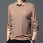 Stripe Collar Long Sleeve Golf Polo // Light Brown (4XL)
