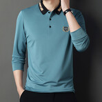 Check Collar Long Sleeve Golf Polo // Teal (4XL)