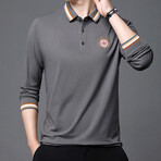 Stripe Collar Long Sleeve Golf Polo // Gray (L)