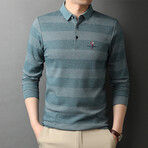 Striped Long Sleeve Golf Polo // Teal (L)