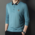 Check Collar Long Sleeve Golf Polo // Teal (XL)