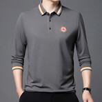 Stripe Collar Long Sleeve Golf Polo // Gray (XL)