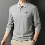 Minimalist Logo Long Sleeve Golf Polo // Light Gray + Black (M)