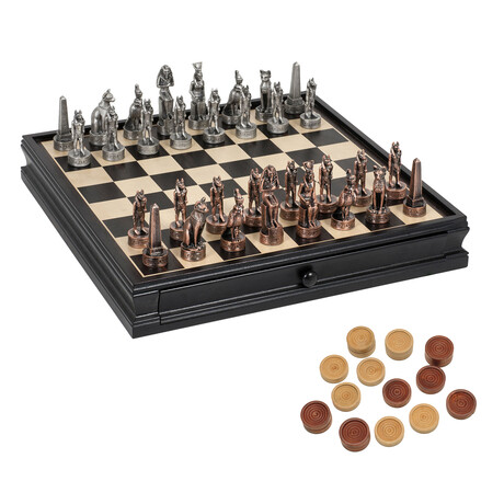 Pewter Egyptian Chess + Checkers Set // 15" Board