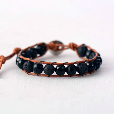 Men's Black Mix Leather Bracelet