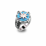 Anchor and Compass Ring with Turquoise (7.5)
