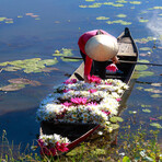 South East Asia Sampan Boat Red Bottom Thuyen Ba La Tam Ban // Display Only