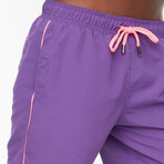 Contrast Piped Swim Trunks // Purple + Pink (S)