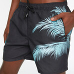 Palm Print Swim Trunks // Black (XL)