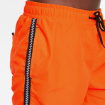 Zig-Zag Detail Swim Trunks // Orange + Black + White (XL)