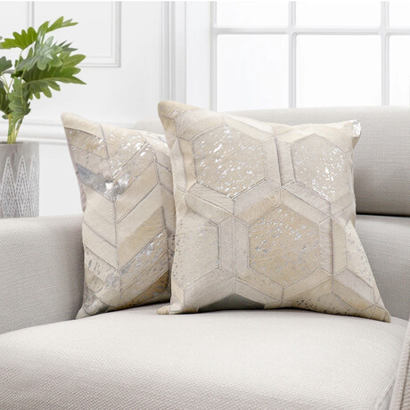 Cowhide Decorative Pillow // Silver (Safari)