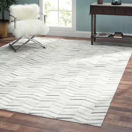 Hand-Loomed Cowhide Area Rug Pattern 1 // Silver // 8'L x 5' W