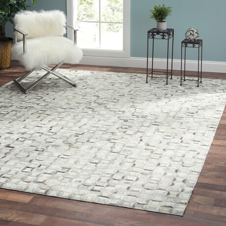 Hand-Loomed Cowhide Area Rug Pattern 2 // Silver // 7' 9" X 9' 9"